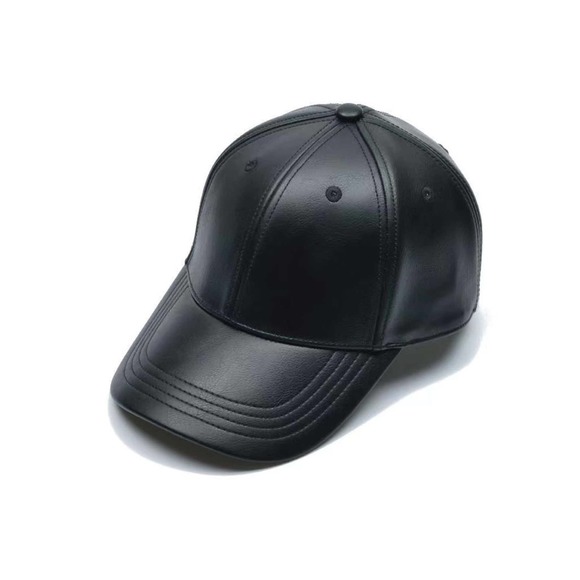 vegan leather Solid Baseball Cap hat black - Picture 3 of 6